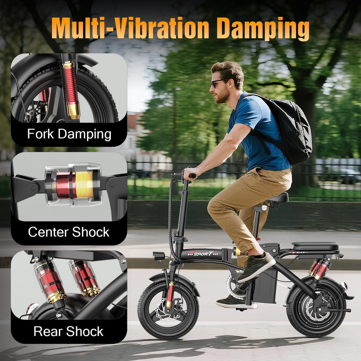 GWEIT 14-inch folding e-bike suspension detail
