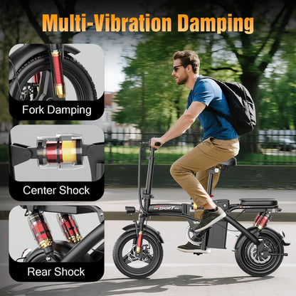 GWEIT 14-inch folding e-bike suspension detail