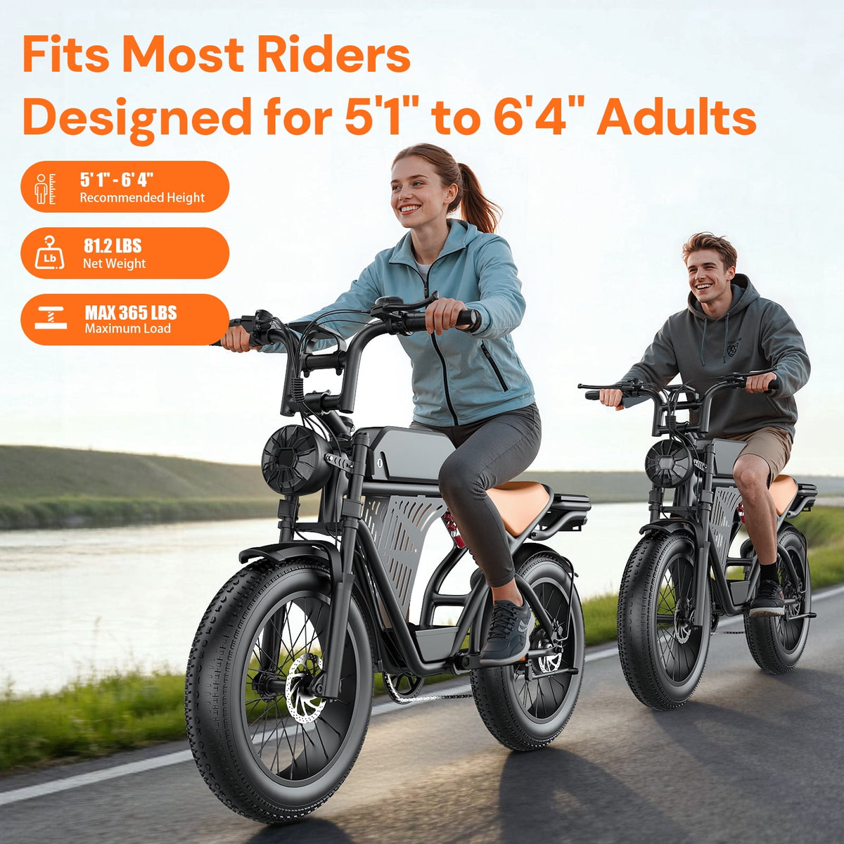 GWEIT 20-inch fat tire e-bike riding and fit illustration